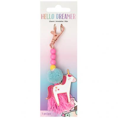 Unicorn Charm with pom-pom and beads on a clasp