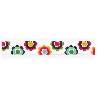 70s colored flowers on white fabric ribbon