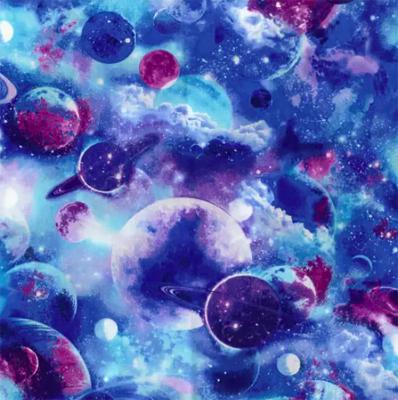 Blue Galaxy Themed Cotton Fabric - By the Yard