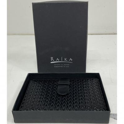 Raika Leather Brag Book in Black Braided Leather