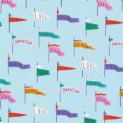 Universal Love Pennant Power Blue Cotton Fabric